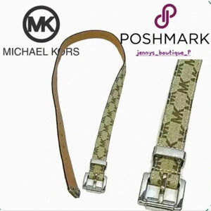 Michael Kore Mk Logo Tan And Cream Color Buckle Belt Small